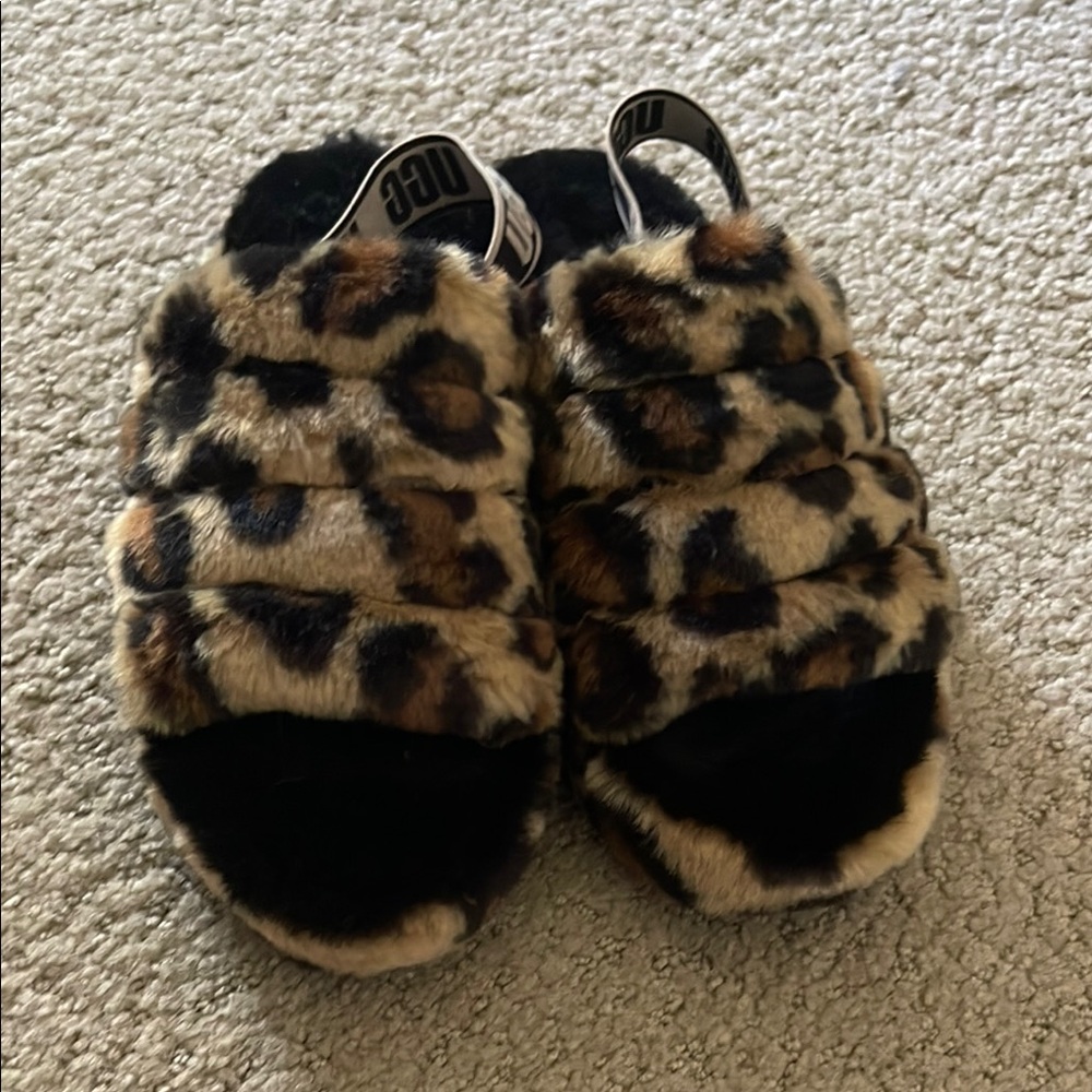 Ugg Leopard Print Fuzzy Slippers